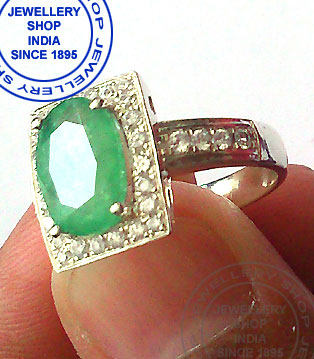 Emerald Gemstone Ring Designs in White Gold with Diamonds for Women