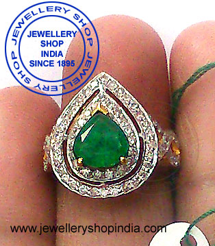 Emerald Gemstone Ring Designs with Diamonds in Gold for Ladies