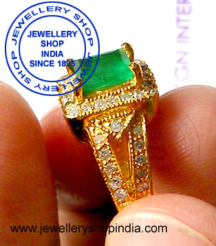 Emerald Gemstone Ring Designs with Diamonds in Gold for Womens