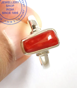 Jewellery Design Red Coral Ring in Silver