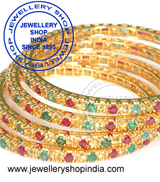 Gold Bangles Designs in Emerald Ruby Sapphire