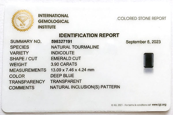 IGI Lab Certifiace Tourmaline Stone